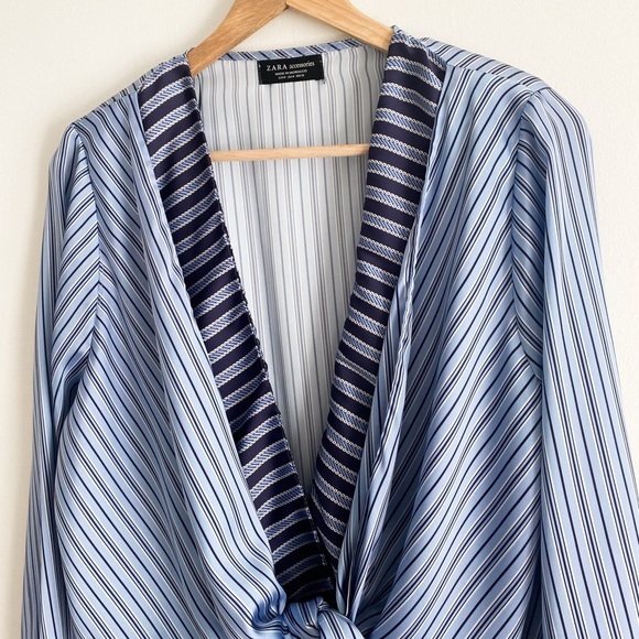 Zara Blue Striped Wrap Bodysuit, Size M - Picture 6 of 14